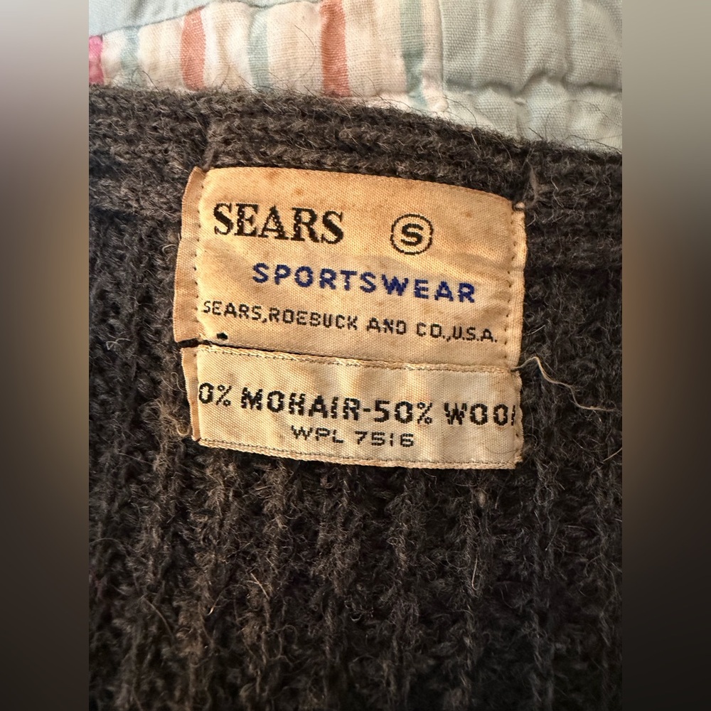 🚫SOLD🚫Vtg 60s Sears Sportswear 50/50 Mohair Wool Blend Cardigan Grey:Sz Small - Picture 14 of 16